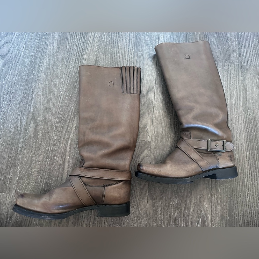 Frye Harness Tall Boots Brown Distressed Leather Women’s 8.5 - Picture 2 of 16